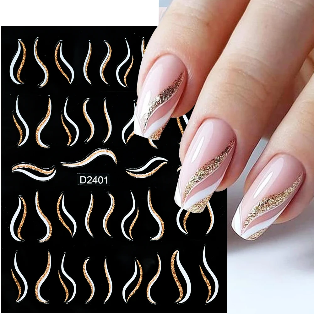 1 stks Laser Goud/Zilver Franse Lijnen Nail Art Stickers10*8 cm Bocht Streep Zelfklevende Slider Luxe Golf Lijn Manicure Decals * &