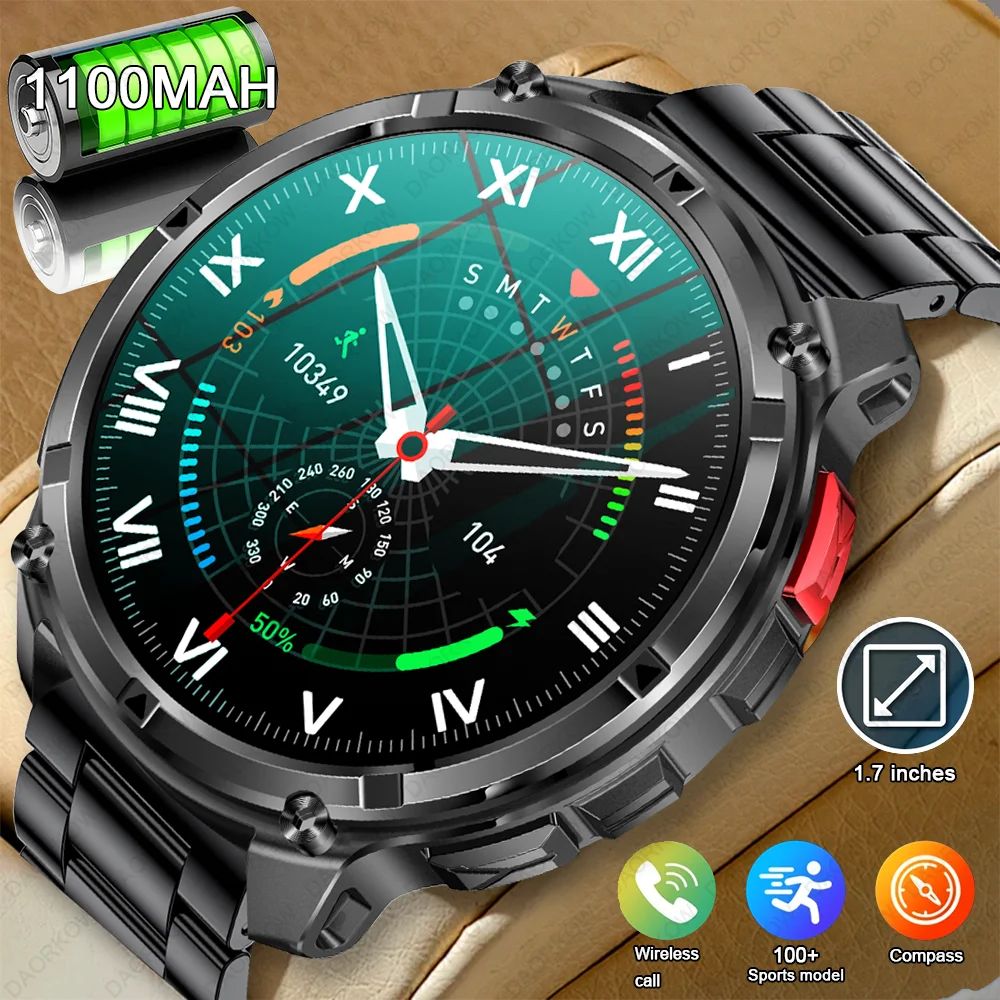 

New 1.7-inch large screen Bluetooth call smartwatch, men's sports outdoor flashlight, 1100mAh health monitoring men's smartwatch