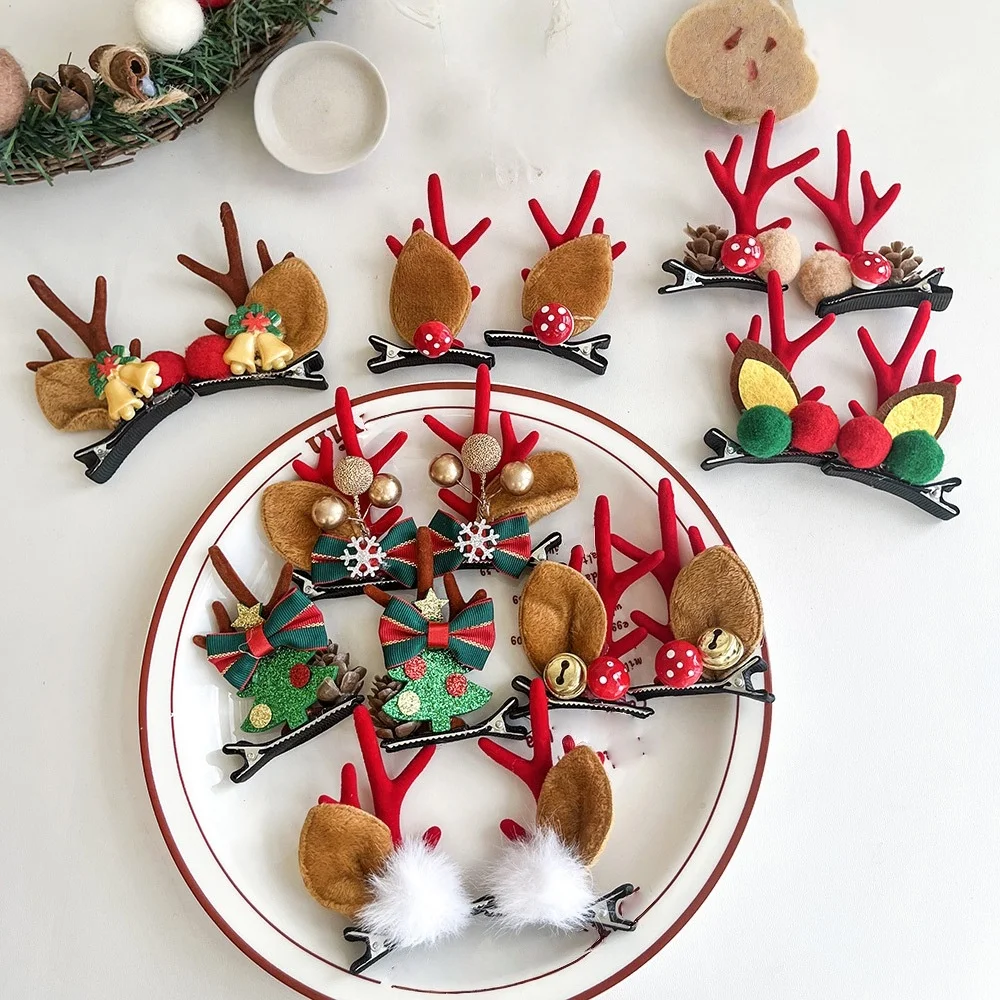 1 قطعة مقاطع الشعر عيد الميلاد ، دبابيس الشعر قرن الوعل الرنة مع أجراس/أقواس/Pinecones ، إكسسوارات الشعر لطيف عيد الميلاد للأطفال هدية #2