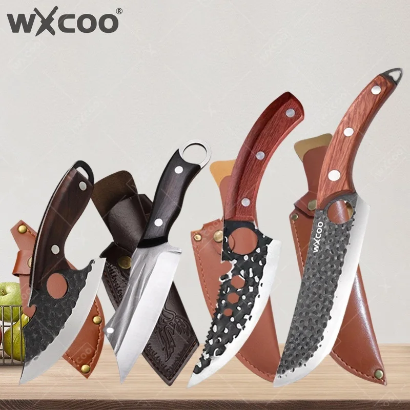 WXCOO Full Tang Butcher Knife Handmade Forged Meat Cleaver Cooking Chef Knife for Barbecue Kitchen Knife Kitchen Accessories