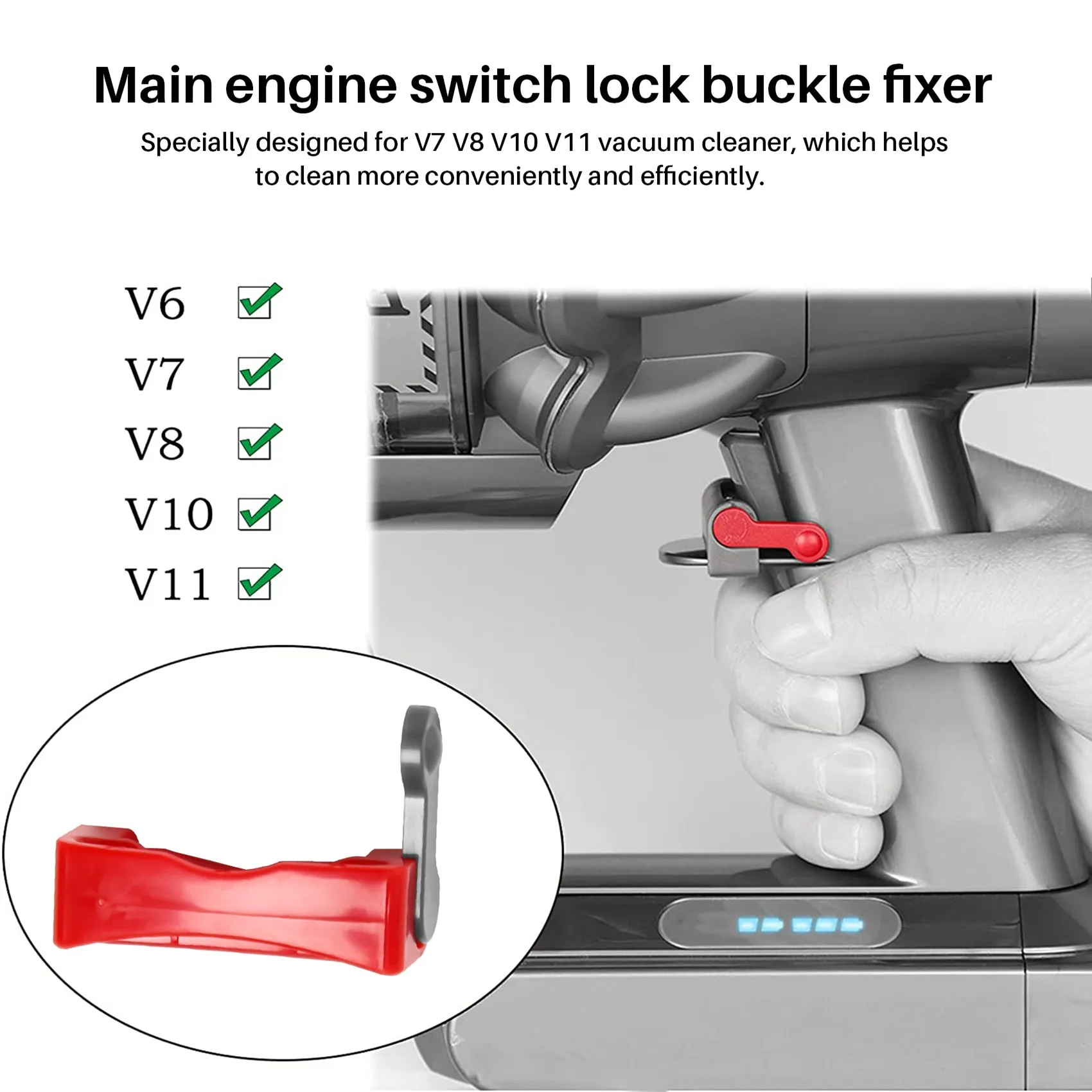 Trigger Lock for Dyson V6 V7 V8 V10 V11 Vacuum Cleaner, Power Button Lock Accessories, Free Your Finger Red