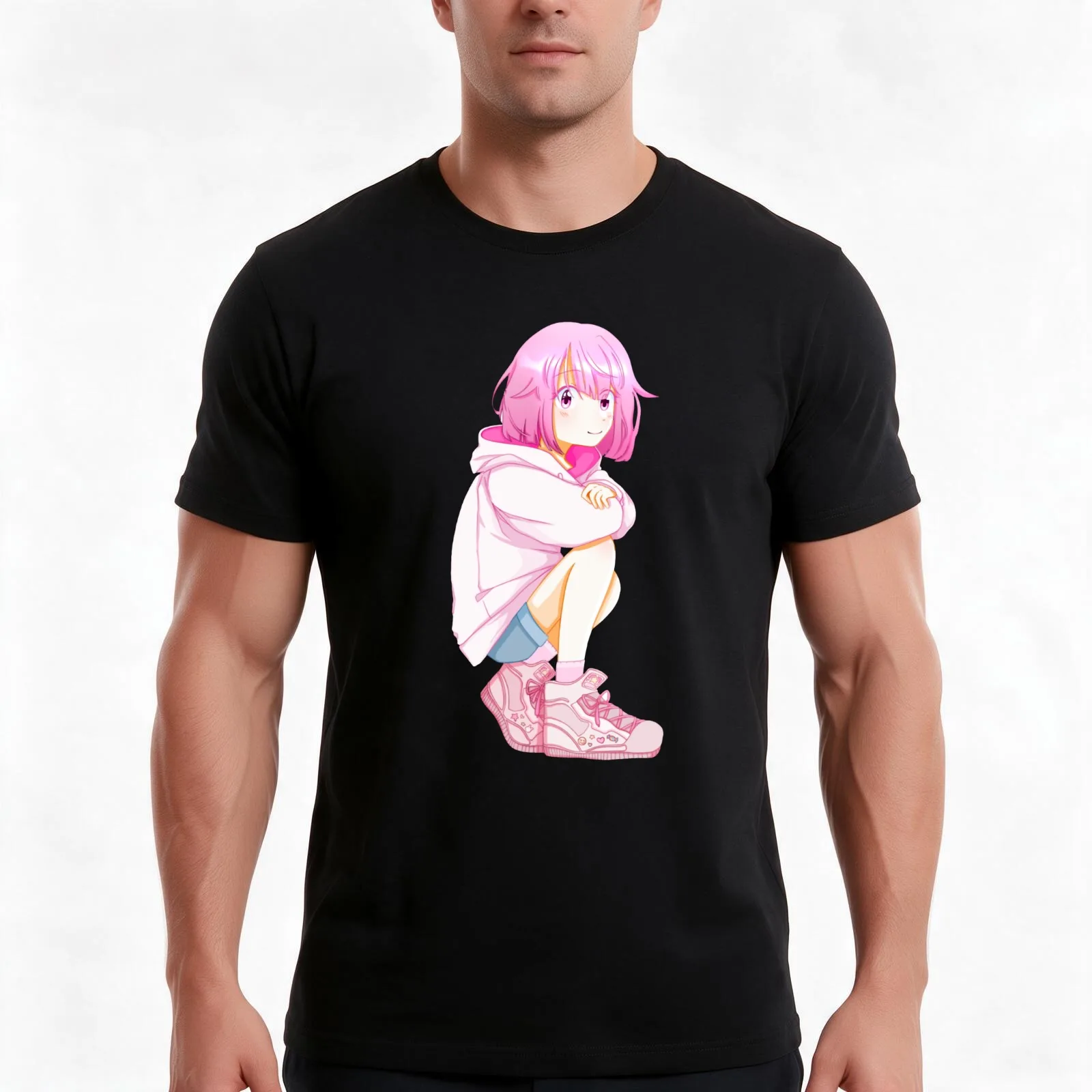 Emu Otori chibi T-Shirt, Summer Casual Cotton Tee, Oversized Streetwear Tops, Vintage Graphic Print, Loose Fit Short Sleeve