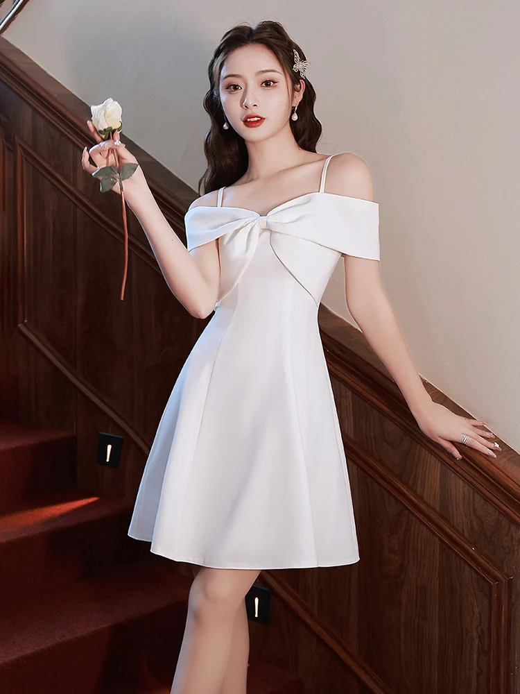

Белое вечернее платье на одно плечо для женщин, выпускное бальное платье в корейском стиле из полиэстера и спандекса