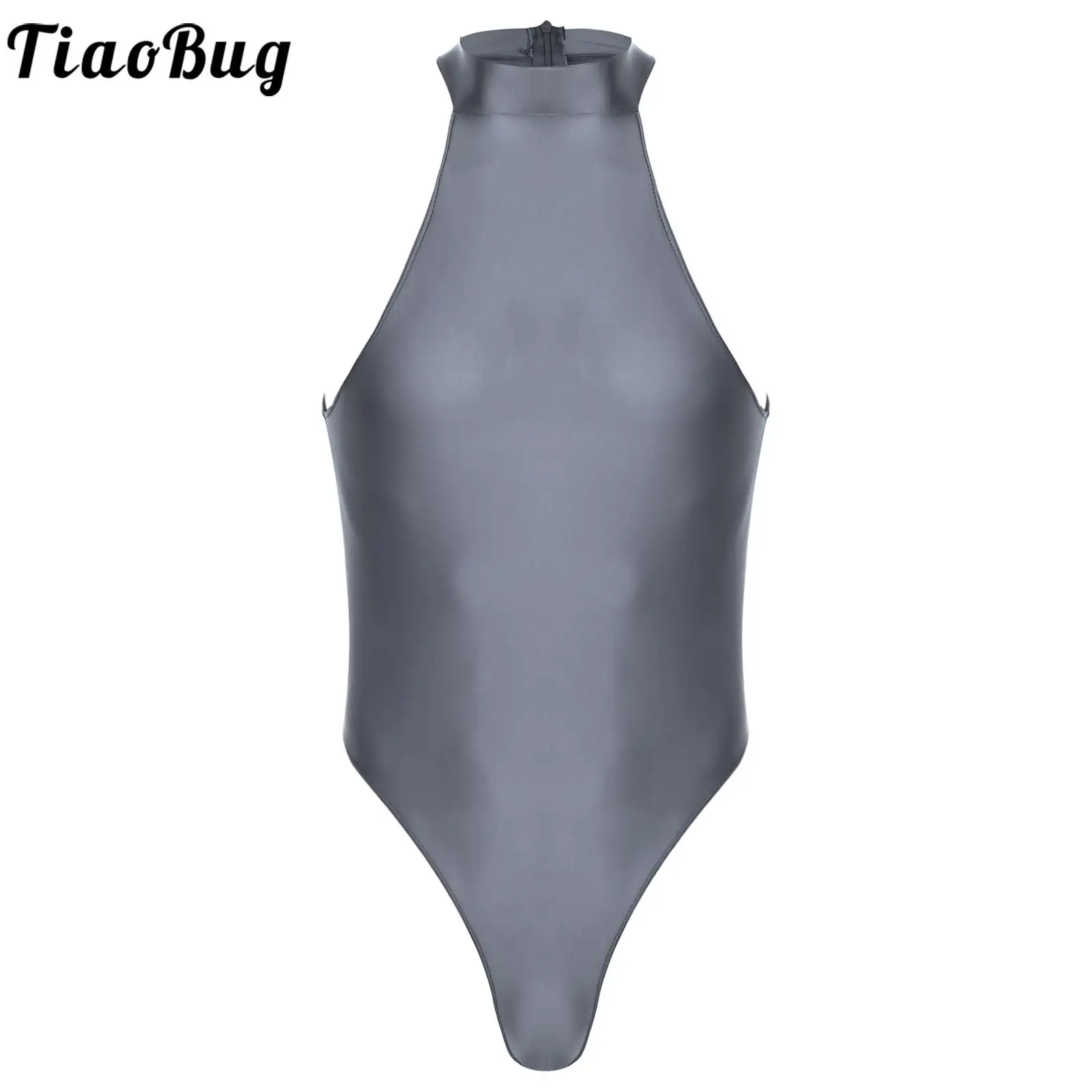 

Men Smooth Glossy High-cut Thong Leotards Bodysuit Zipper Sleeveless One Piece Swimwear Bathing Suit Gymnastics Training Leotard