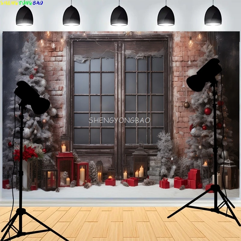 Warmth Christmas Day Fireplace Photography Backdrops Window Living Room Wreach Happiness New Year Photo Studio Background XH-44