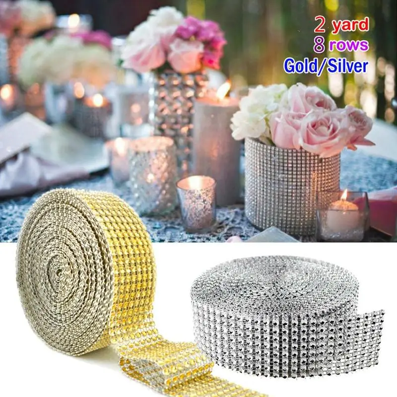 2 Yard/180cm Bling Diamond Mesh Wrap Ribbon Rhinestone Roll Tape Tulle Cake Wed Streamers Gift Decor Wedding Decorations