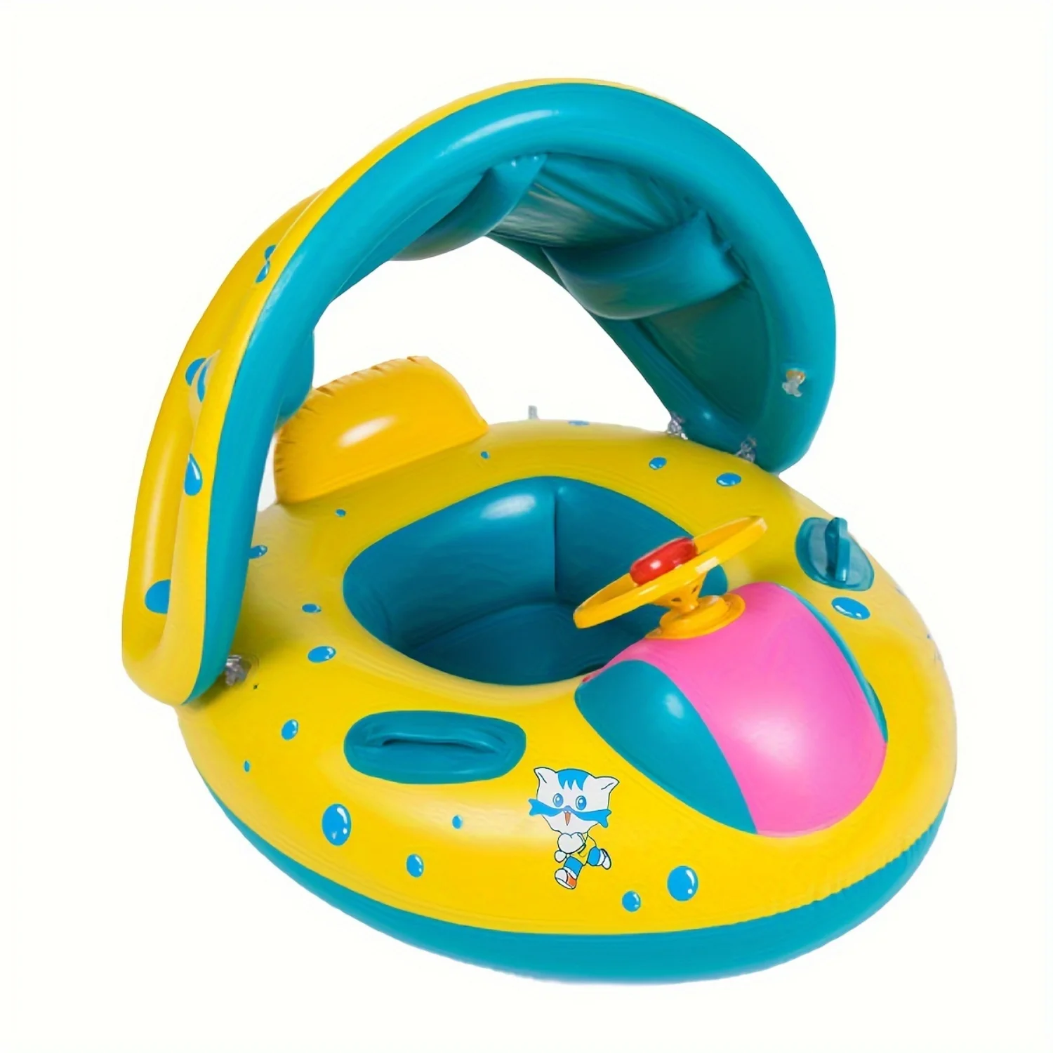 1pc PVC Children's Swimming Ring Inflatable Water Toy with Sun Shade - Pool Float for Kids