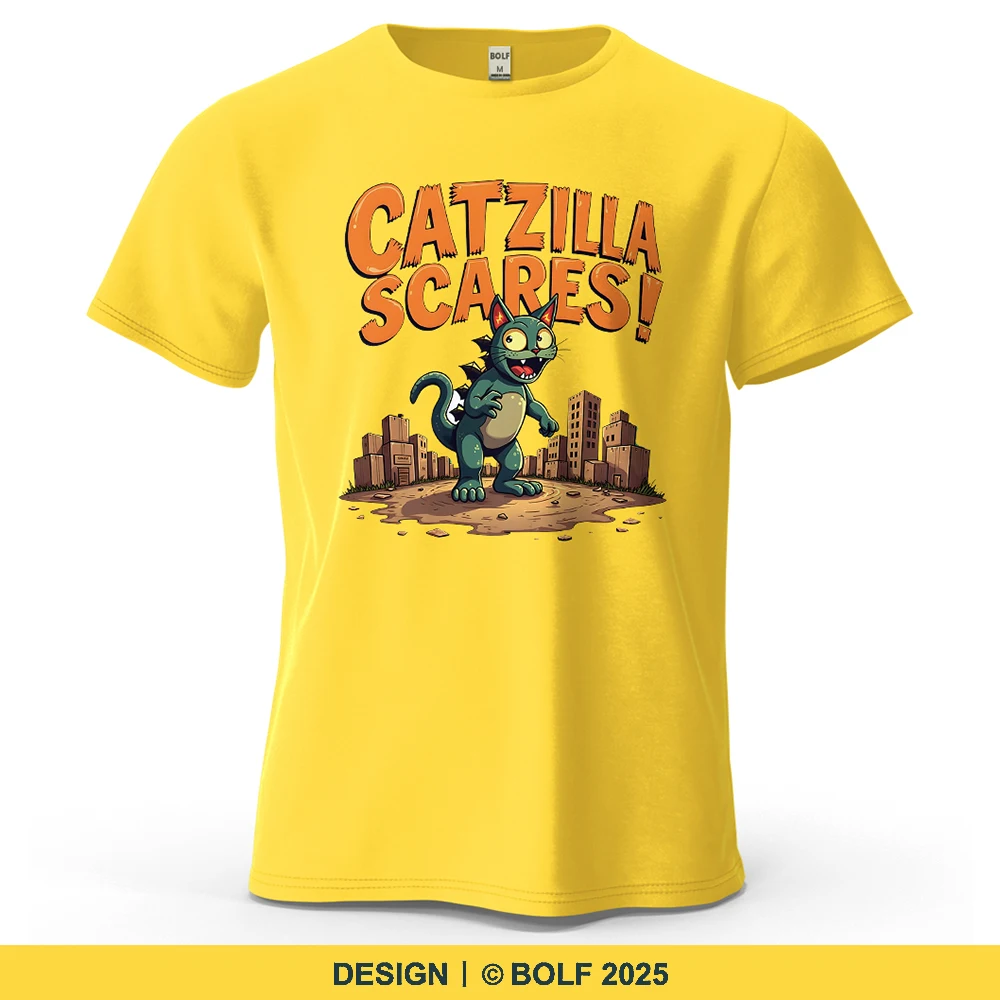 Catzilla Scares Lustiges bedrucktes Herren-T-Shirt aus 100 % Baumwolle, übergroße Cartoon-Monster-Grafik-T-Shirts für Damen, Tops, T-Shirts, Streetwear