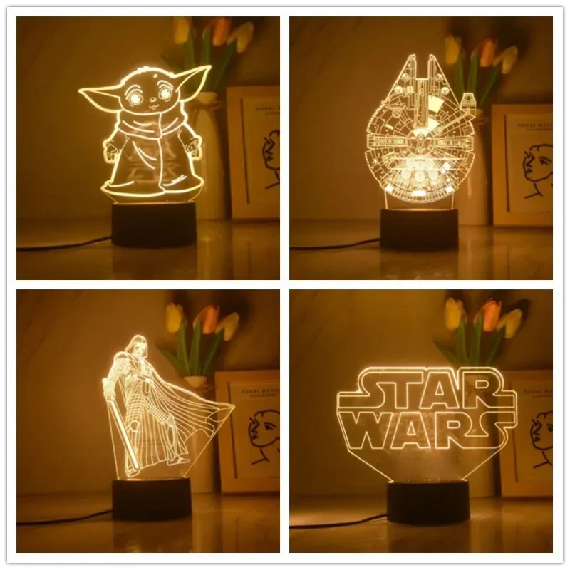 Anime gwiezdne wojny 3d lampka nocna LED słodka Baby Yoda Model figurki lampa stołowa fajne zabawki dzieci chłopców dziewczynki prezenty urodzinowe