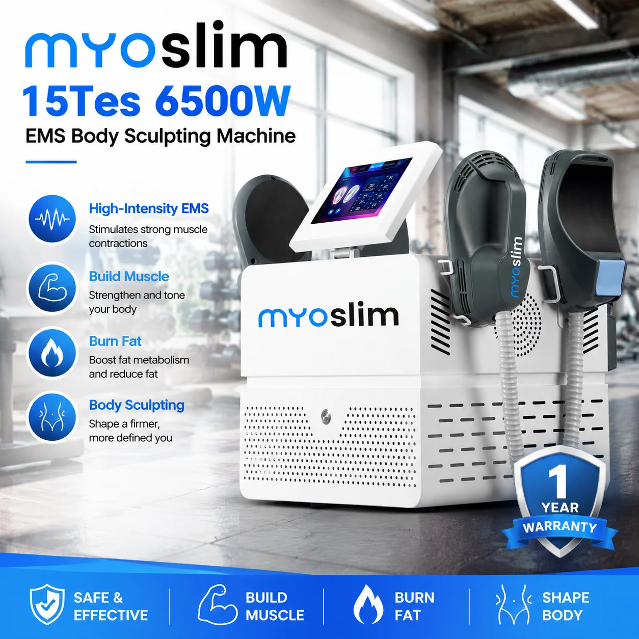 MYOslim HI-EMT Body Sculpting Machine EMS RF Muscle Builder Slimming Body Contouring Firming for Fitness Club Training Center