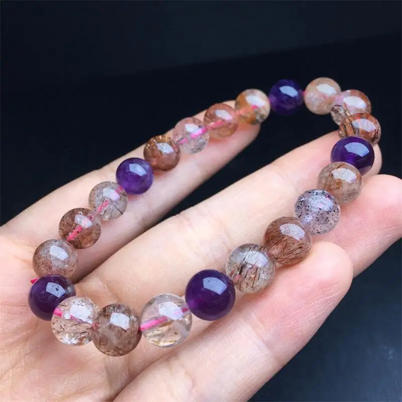 

8MM Natural Black Super Seven Quartz Bracelet Gemstone Jewelry Reiki Healing Fengshui Gift For Women 1PCS