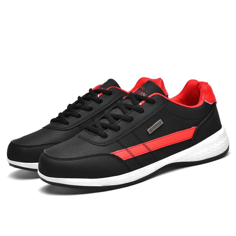 

Black Red Men's Low-top Casual Shoes Breathable PU Leather Soft Sole Sneakers Comfortable Daily Wear Sports Footwear for Men