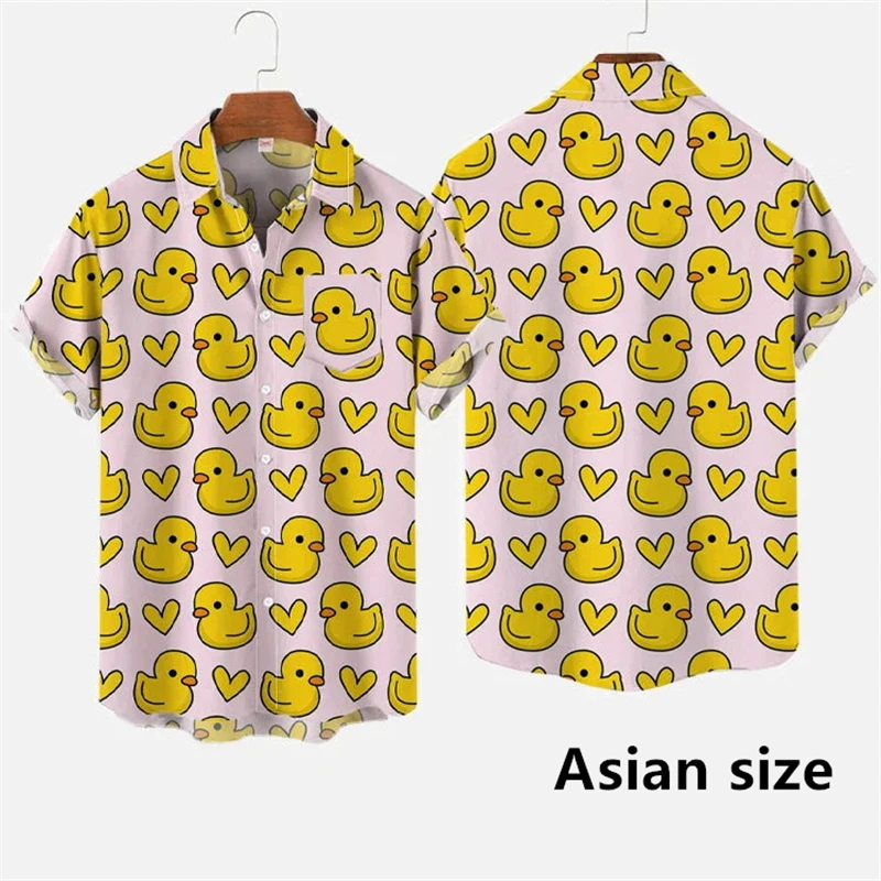 2026 Hawaiian Men Shirts 3D Print Cartoon Cute Duck Printing Short Sleeve Shirt Hip Hop Summer Button Shirts For Men