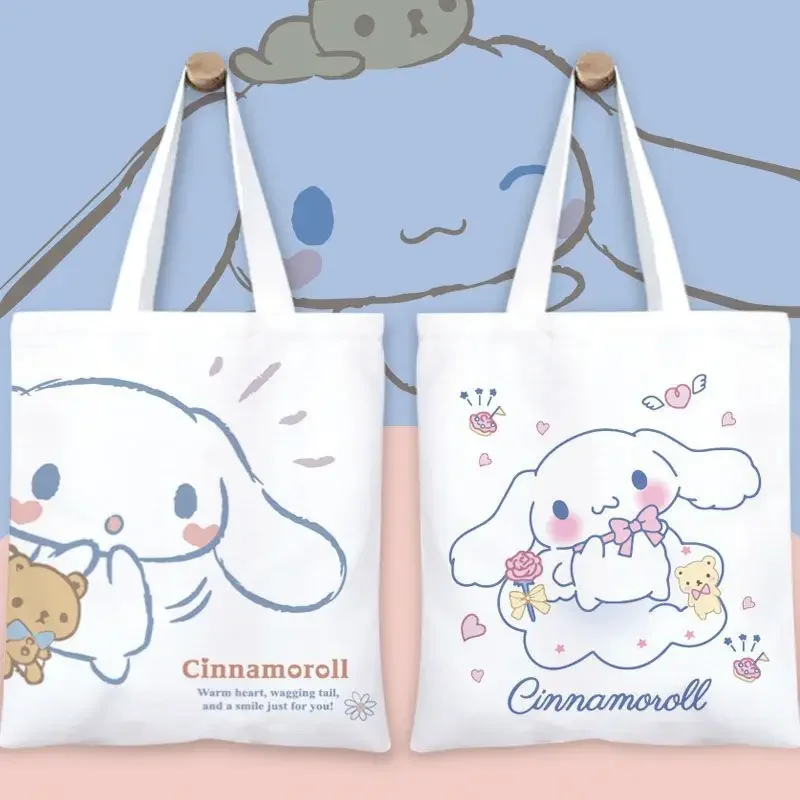 Sanrio Anime Cinnamoroll Series Cartoon Canvas Bag Girls Shopping Class Daily Versatile Single Sided No Zipper Kawaii Handbag