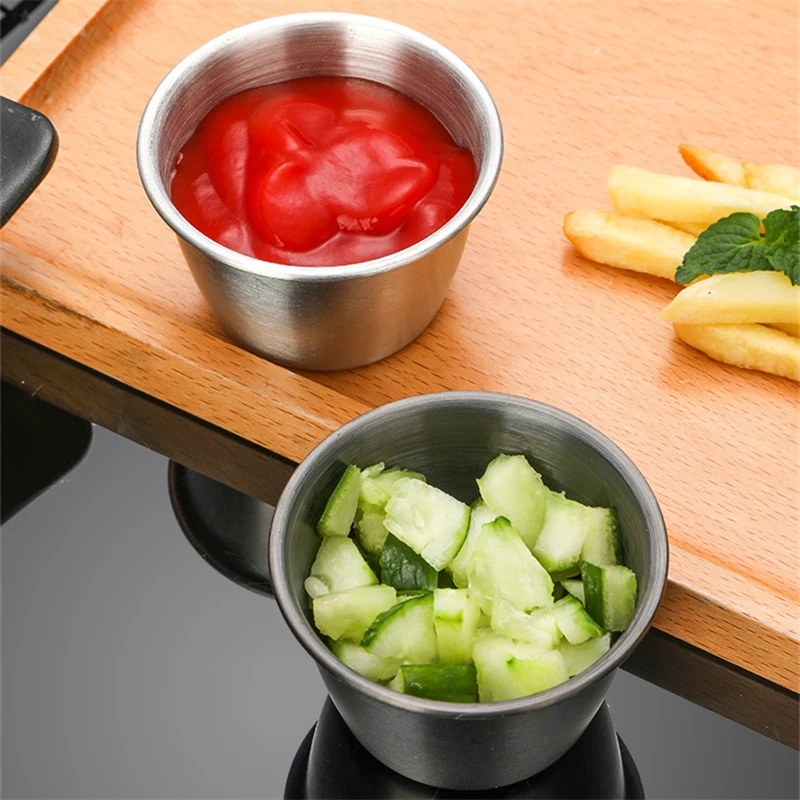 Stainless Steel Round Seasoning Dish Sauce  Sushi Vinegar Soy Cup Container Appetizer Dipping Bowl PlateTray Kitchen Accessories