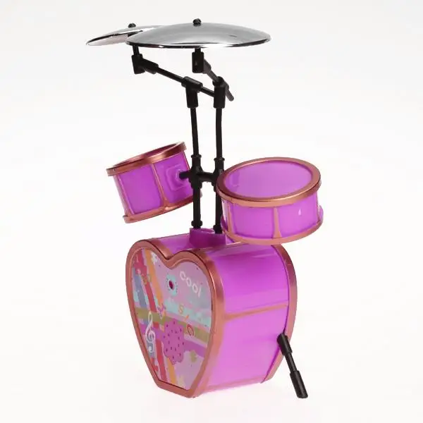 Kit de bateria rosa chocante para casa de bonecas, acessórios de música em miniatura para boneca