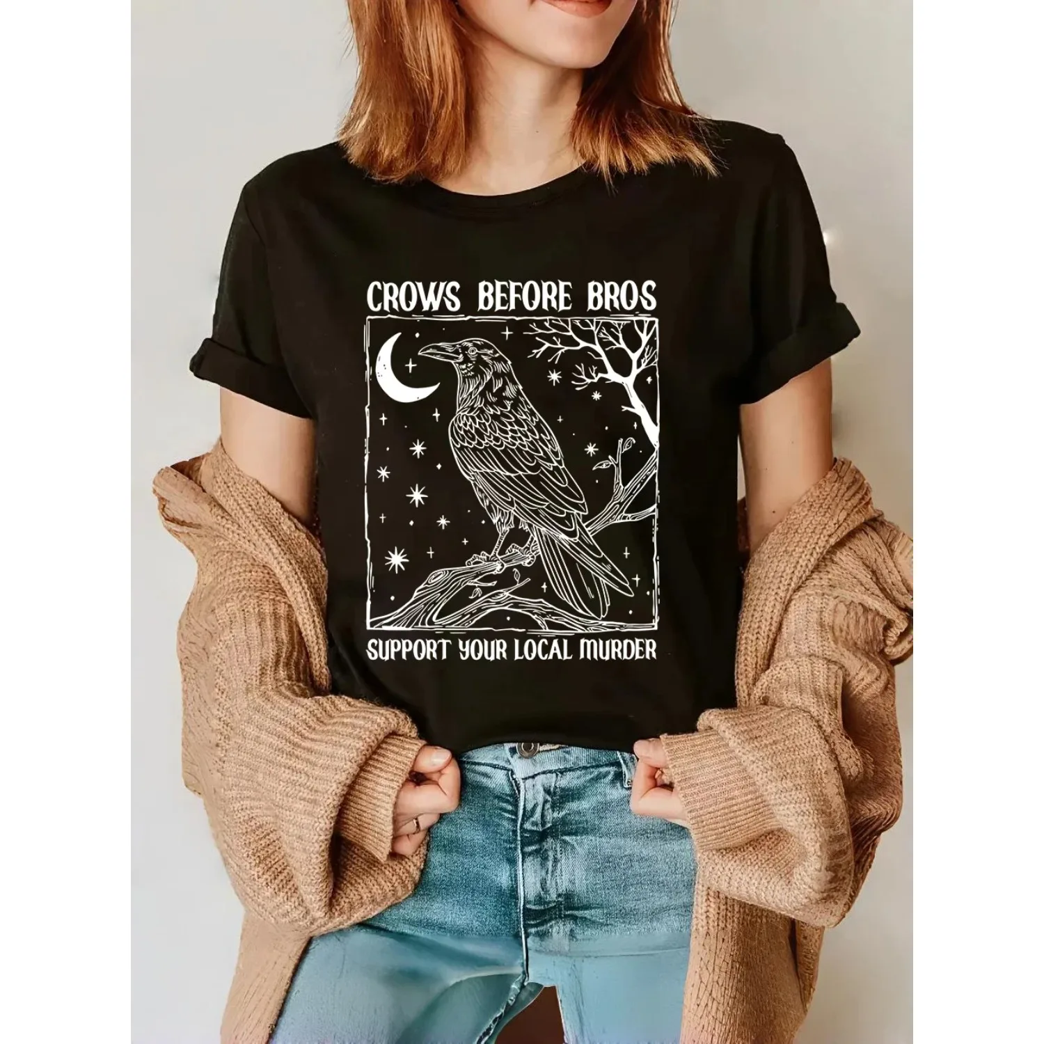 Blusa de algodón personalizada, camiseta de calle, camisetas suaves y transpirables para mujer, camiseta de cuello redondo con estampado personalizado