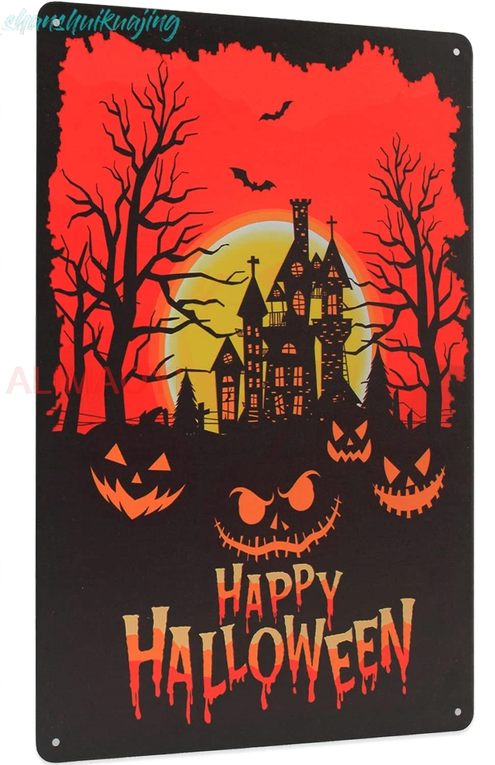 UCN DECOR Happy Halloween Signs Vintage Metal Tin Signs Darkness with Pumpkin Signs Iron Paiting Wall Decor Halloween Signs f