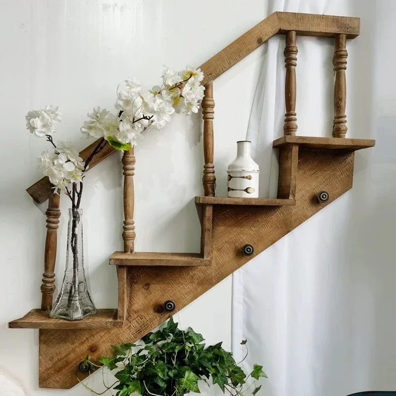

style retro creative staircase wall hanging flower stand shelf balcony home homestay courtyard photography decoration