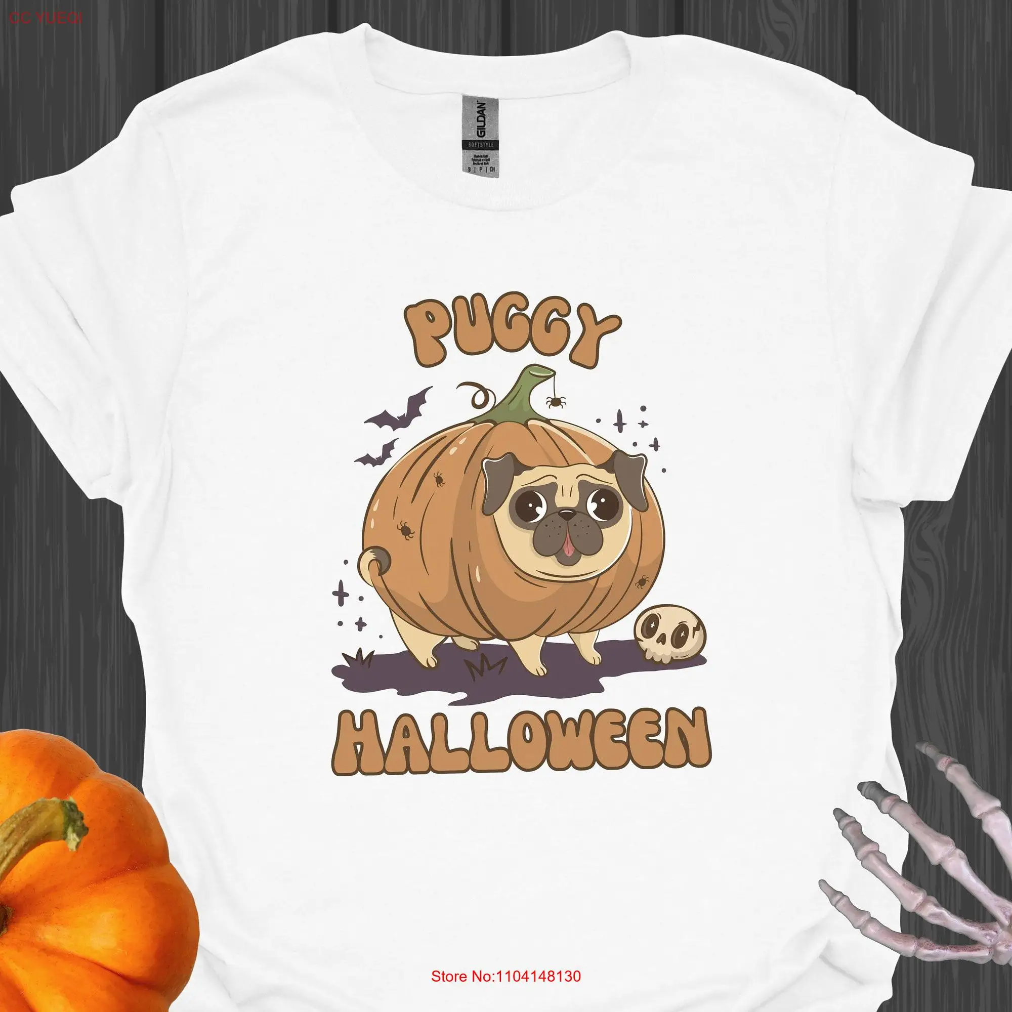 Футболка Puggy для Хэллоуина, милый костюм собаки в виде мопса в тыкве, идеально подходит для влюбленных, с забавным длинным или коротким рукавом