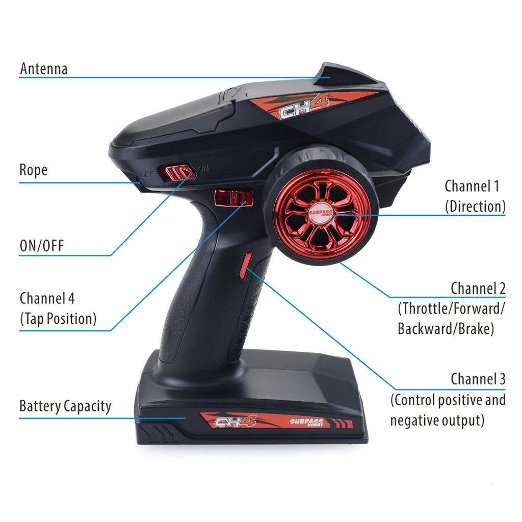 4Ghz 4-Channel Remote Control Transmitter with Receiver Radio is Suitable for Remote Control Car/Ship/Tank Mixed Mode