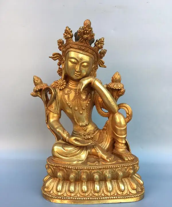 

13.3"Rare Chinese antiques Pure copper gilding Statue of Tara Buddha