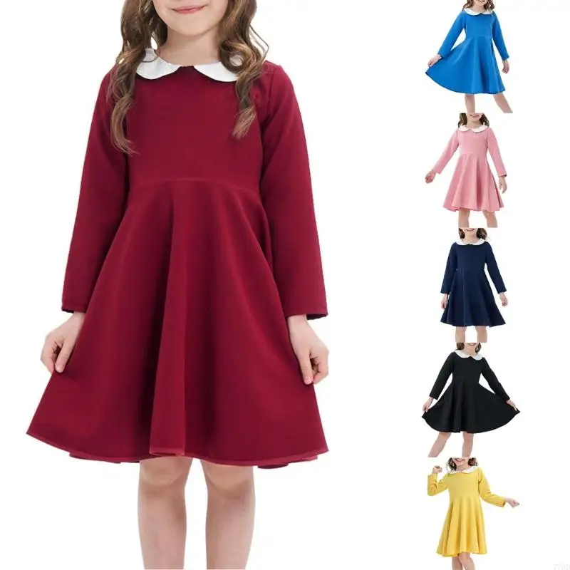 77HD Girls' Long Sleeved Dress A-line Dresses For School Event And Family Gathering