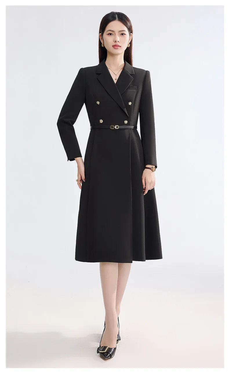 Allingentle Women's Skirt Suit 1 Piece Double-Breasted Blazer Elegant Skirt Suit with Belt for Office Work Outfits Customize
