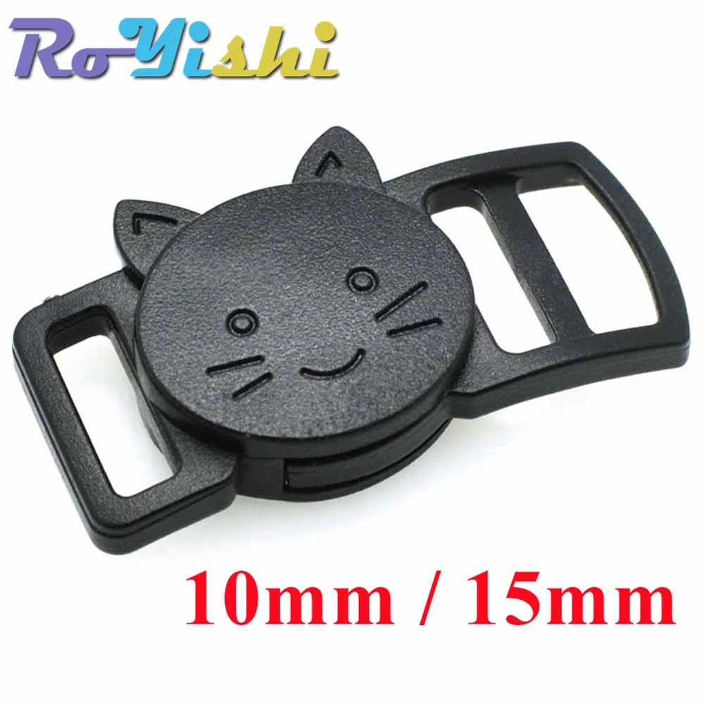 100Pcs/Pack Plastic Curved Cat-Head Safty Breakaway Buckle Black Cat Collar Paracord Webbing Apparel Accessories 10mm/15mm