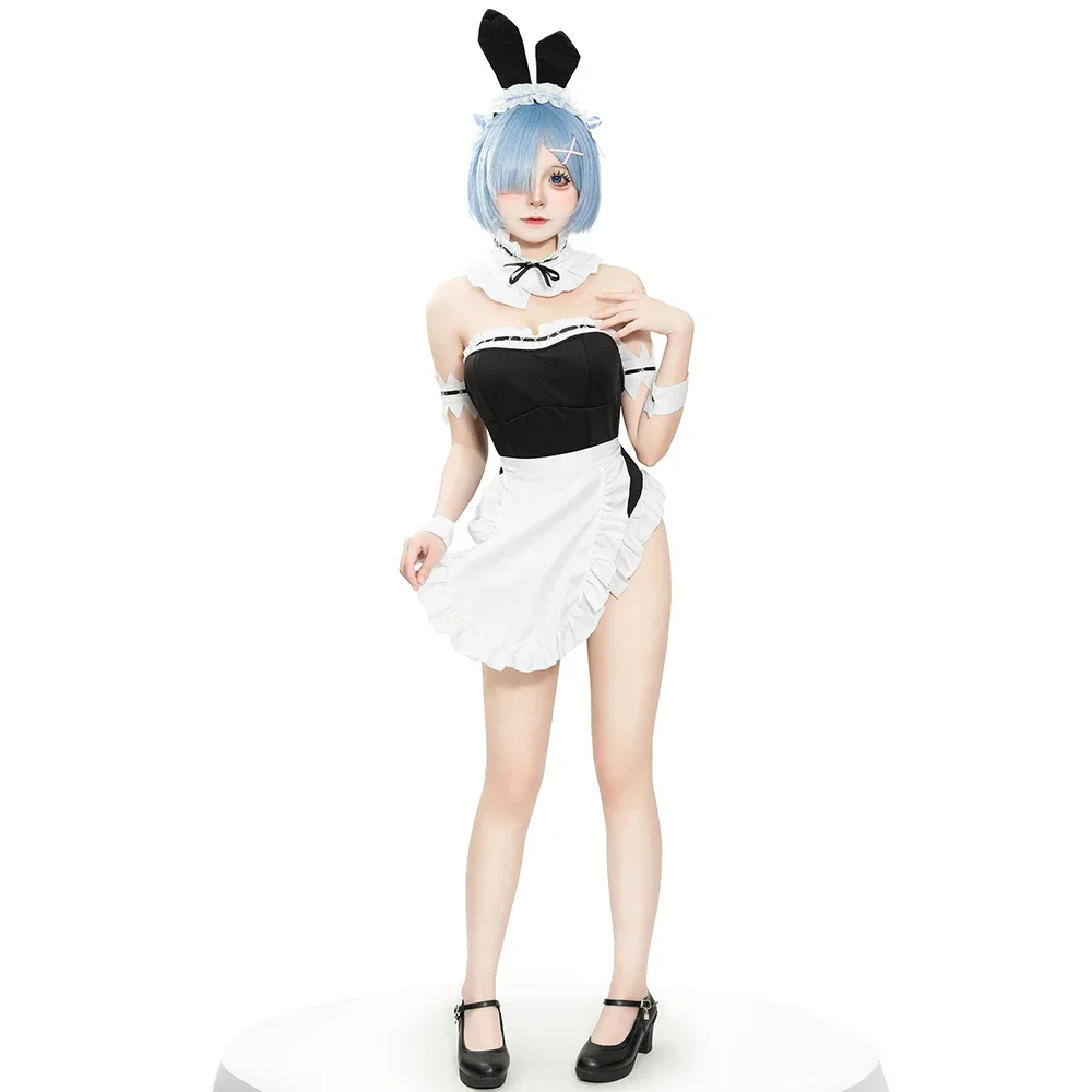 Halloween Party Sexy Bunny Girl Maid Outfit Nachtclub Meid Serveerster Rollenspel Kostuum Off-shoulder Zwart-witte Jurk uniform