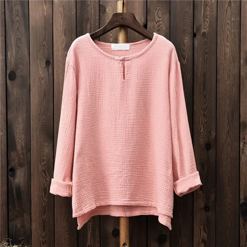 

Plus size Long Sleeve cotton Linen Shirts Women Loose Casual comfortable soft Blouse Women‘ vintage Tops Blusas