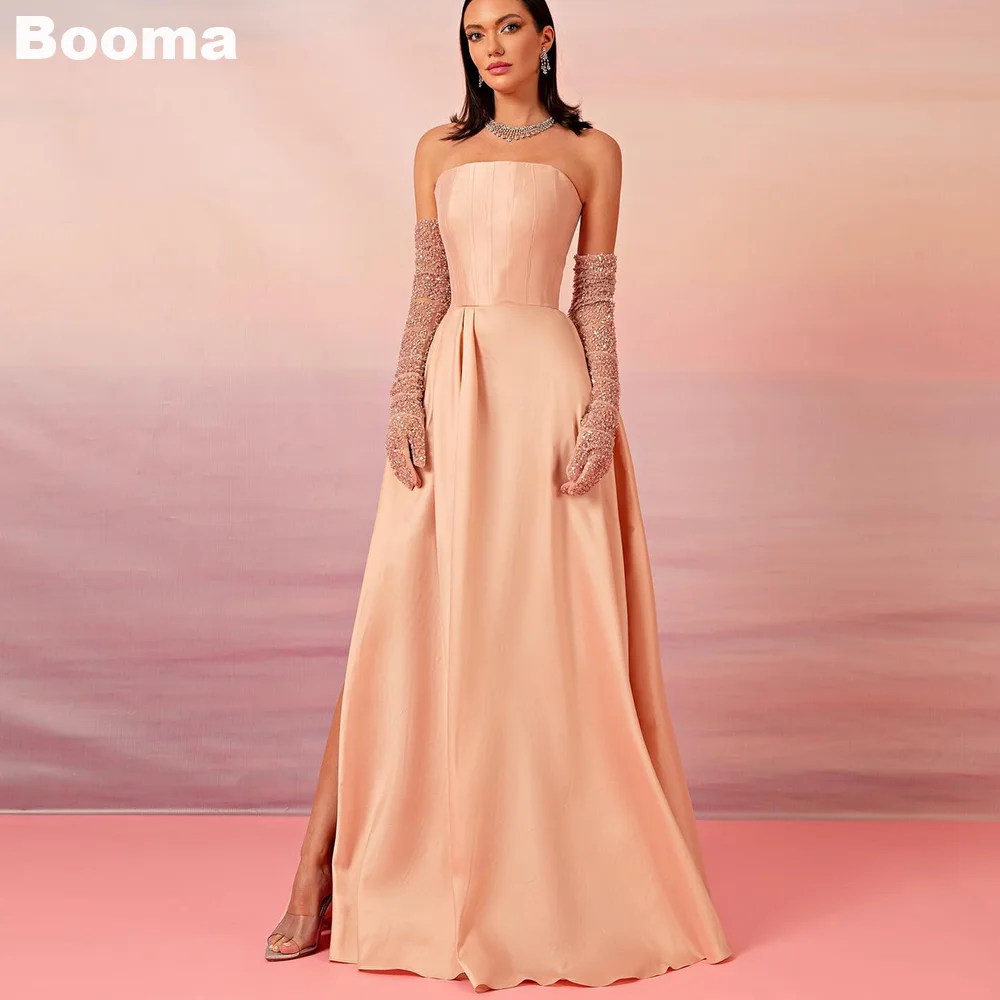 

Booma A-Line Elegant Evening Dresses Strapless Stain Formal Party Gowns Side Slit Floor Length Women's Prom Dresses gala Dubai