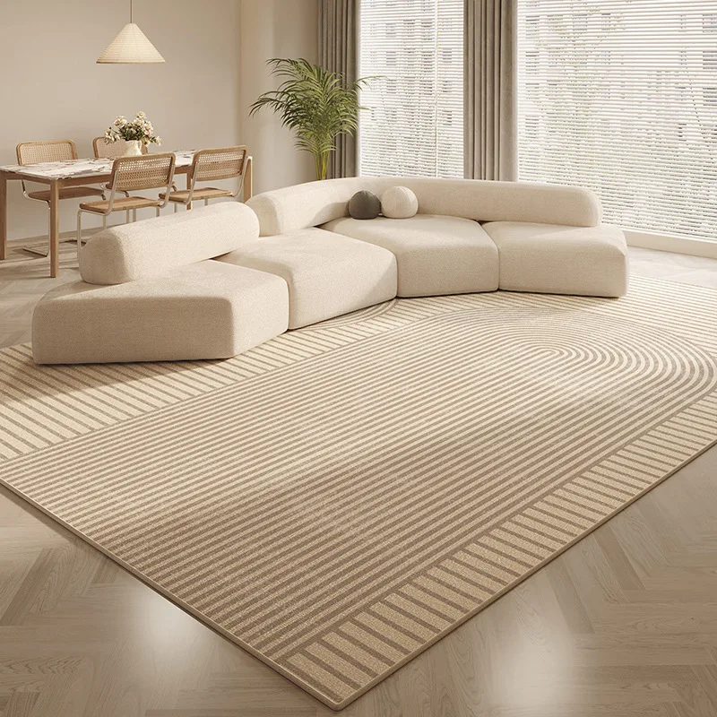 VIKAMA Beige Concentric Circle Modern Rug Soft Flannel Non Slip Washable Area Carpet for Living Room Bedroom Dining Room Decor