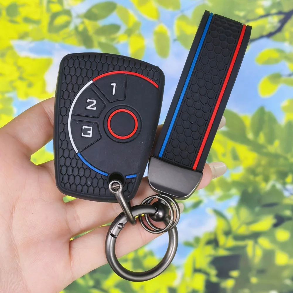 Honeycomb Silicone Key Cover with Keychain for Chevrolet Captiva 2017 Cruze Spark Silverado Camaro Aveo Sonic Onix Volt
