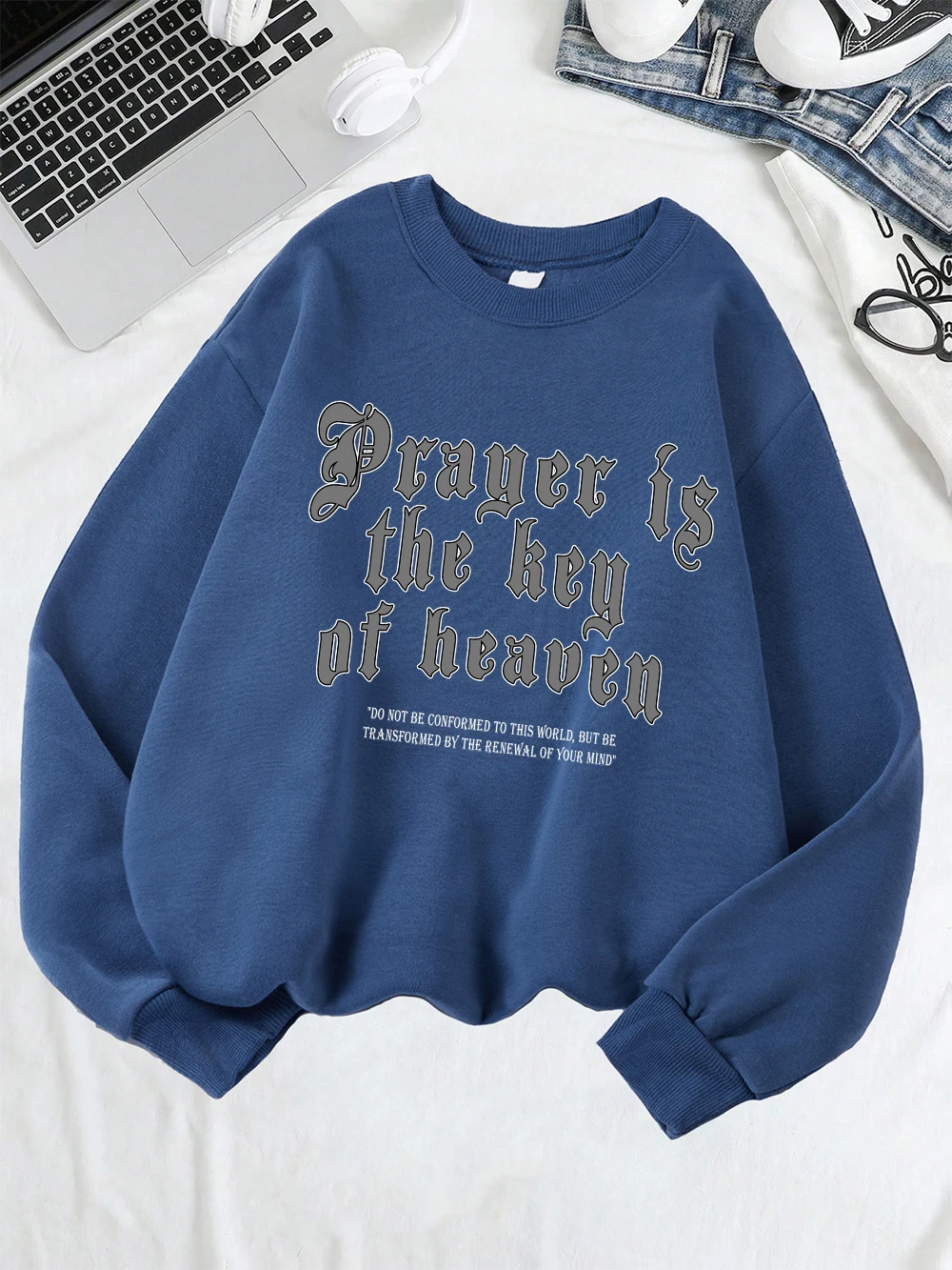 Gebet Ist Der Schlüssel Der Himmel Drucke Sweatshirts Frauen Herbst Fleece Warme Hoodie Crewneck Lose Pullover Lässige Weiche Frau Kleidung