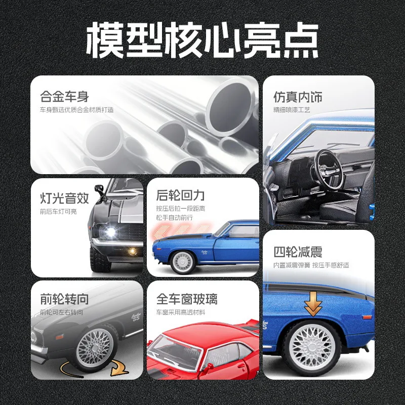 1:32 SS Auto sportiva con suono e luce Tirare indietro Modello di auto giocattolo per bambini Ornamento Modello di auto in lega pressofusa da collezione