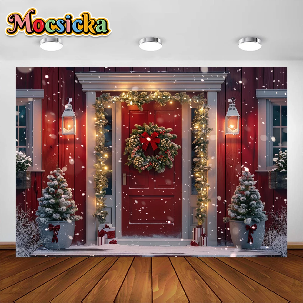 Fondo de fotografía de tienda de Navidad, corona de ventana, purpurina, árboles de Navidad, decoración de retrato familiar para niños, accesorios de estudio fotográfico