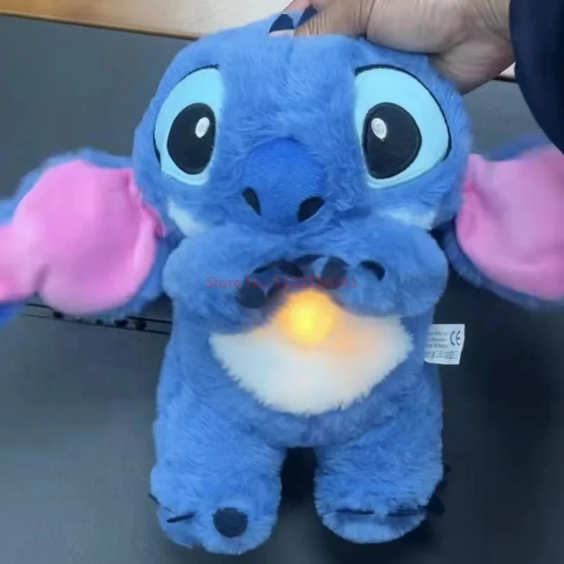 Disney-Lilo e Stitch Plush Doll, Boneca Autêntica, Respirar LED, Música, Action Figure, Dormir Acompanhar, Toy Gift for Baby