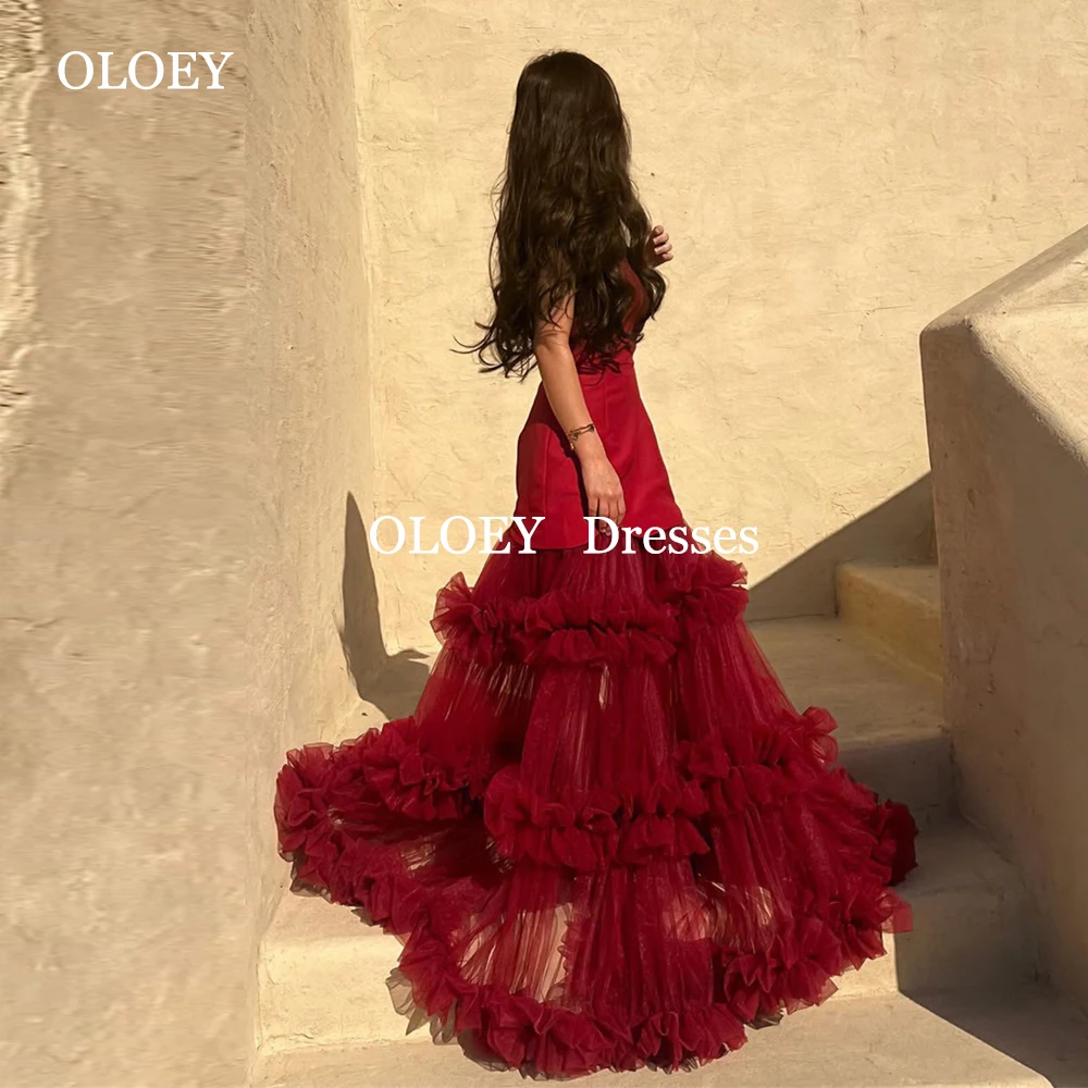 

OLOEY V Neck Wine Red A Line Prom Dresses Floor Length Sleeveless Wedding Party Gowns Pleats Tulle Family Gowns Zip Customized