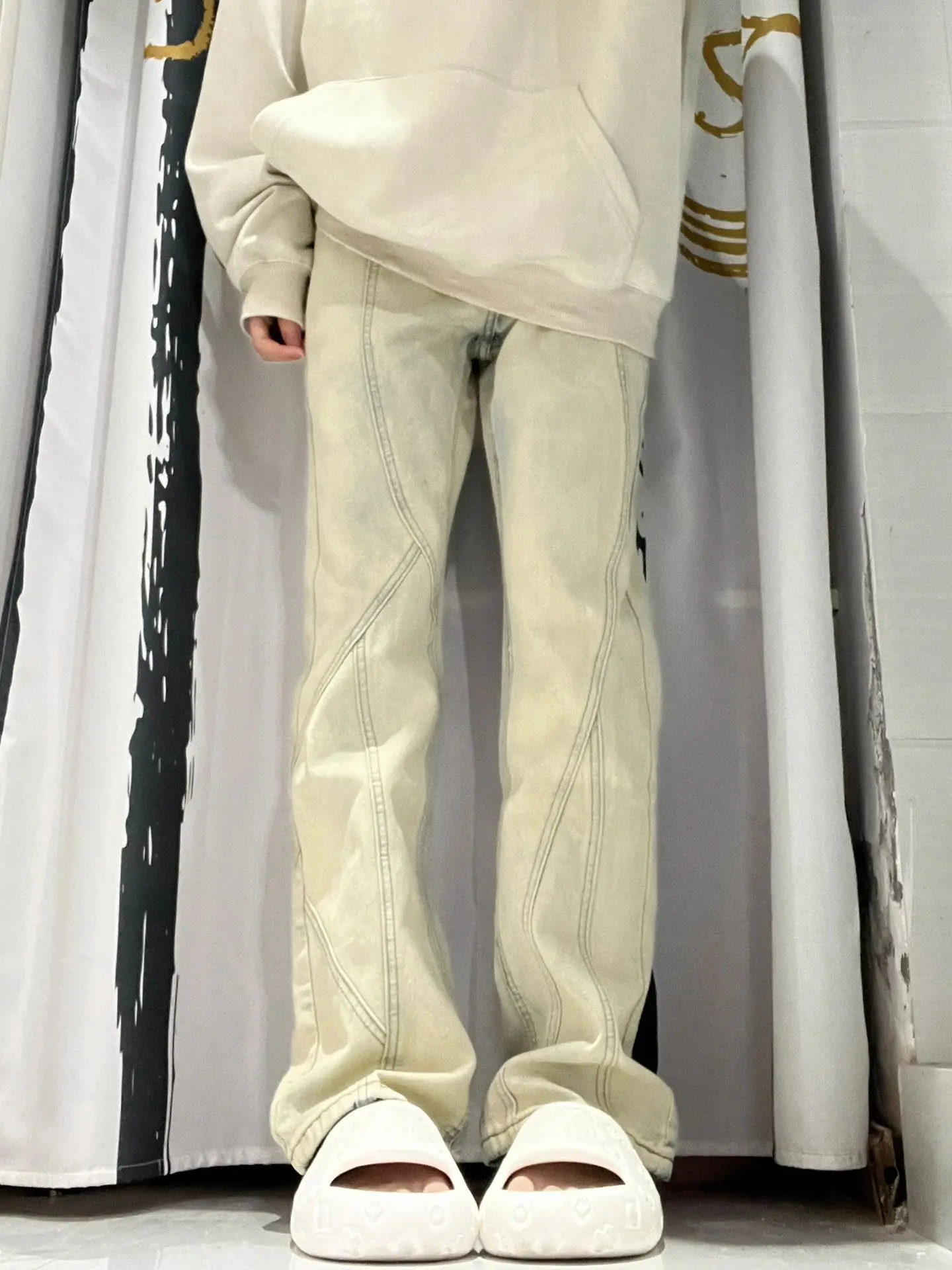 

Американские ретро джинсы с прямыми штанинами Mud Dye, женские осенние новые широкие брюки большого размера, повседневные модные брюки