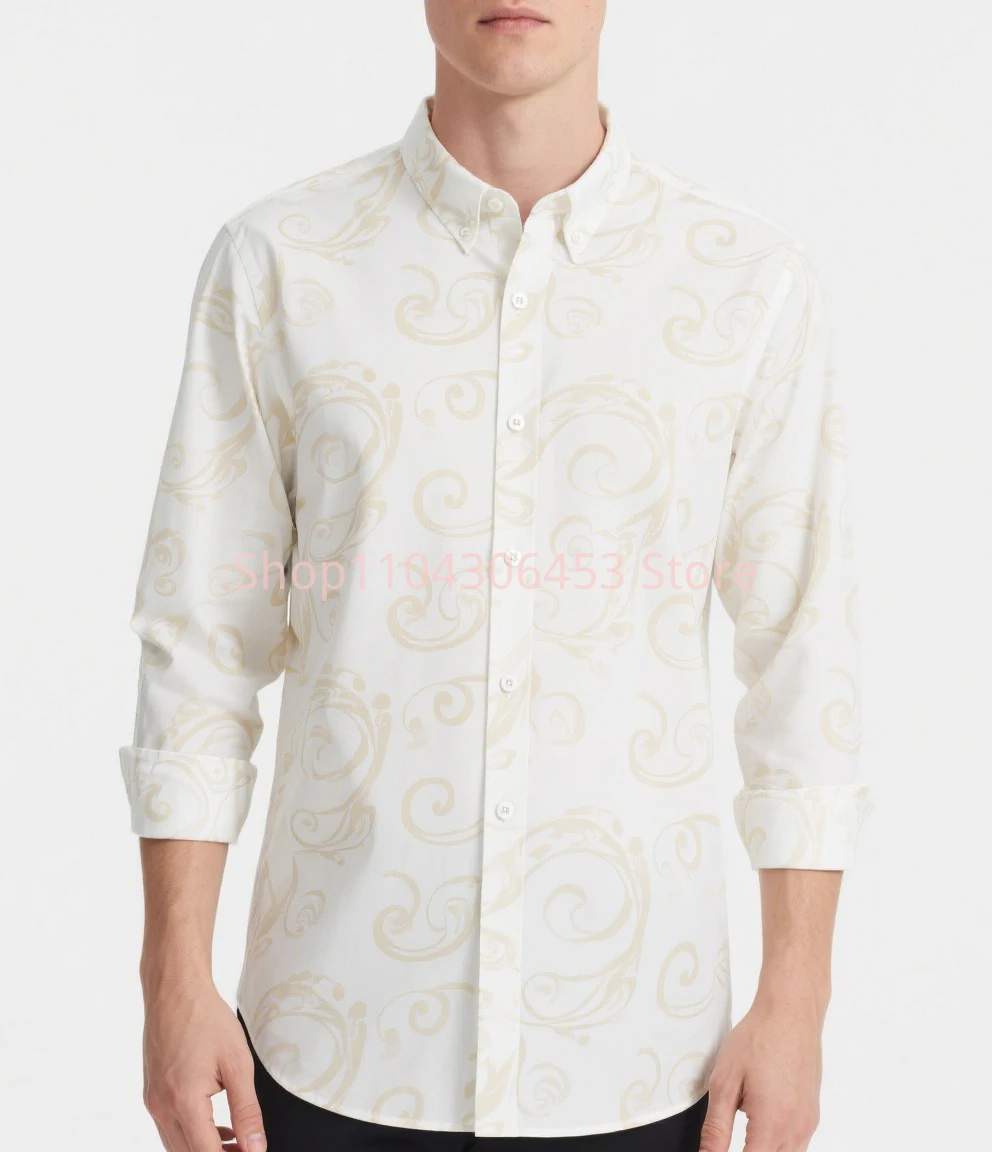 Men's French Plant Graphic 3D Printing Dark Pattern Shirt Hawaiian Casual Long-sleeved Lapel Shirt Business Party Simple Formal