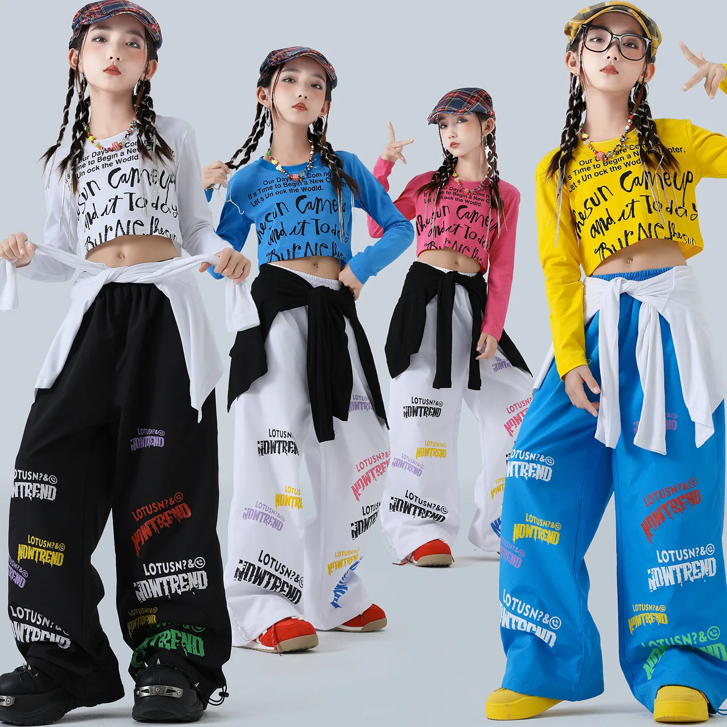 Kid Kpop Hip Hop Kleidung Rose Buchstaben Crop Langarm T-Shirt Weiß Lässige Hose mit verstellbarem Saum für Mädchen Street Dance Kostüme