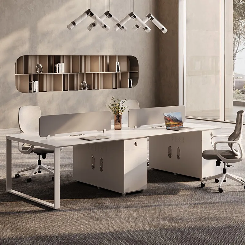 

Modular Modern Luxury Wood Panel Desk 4 Seats Multifunctional Workstation Free Combination Light Office Partition