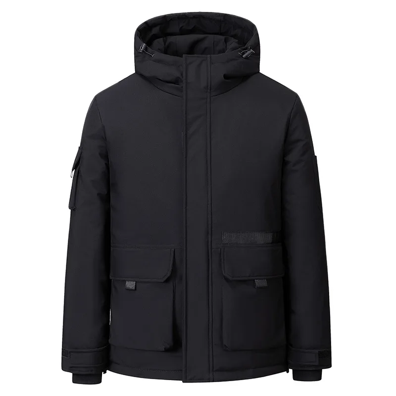 New Men's Fashionable Outdoor Work Clothes with Large Pockets, Men's and Women's Casual Hooded Down Jacket