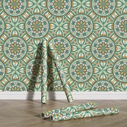 Bohemian Green Flower Geometrical Wallpaper Fashion Waterproof PVC Wall Sticker Peel And Stick Vinyl Boho Furniture Wallpaper