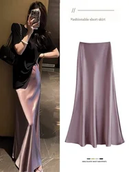 2024 Black Satin Skirt Woman High Waist Elegant Long Skirts For Women Y2k Harajuku Fashion Summer Midi Skirt Office Women Skirts