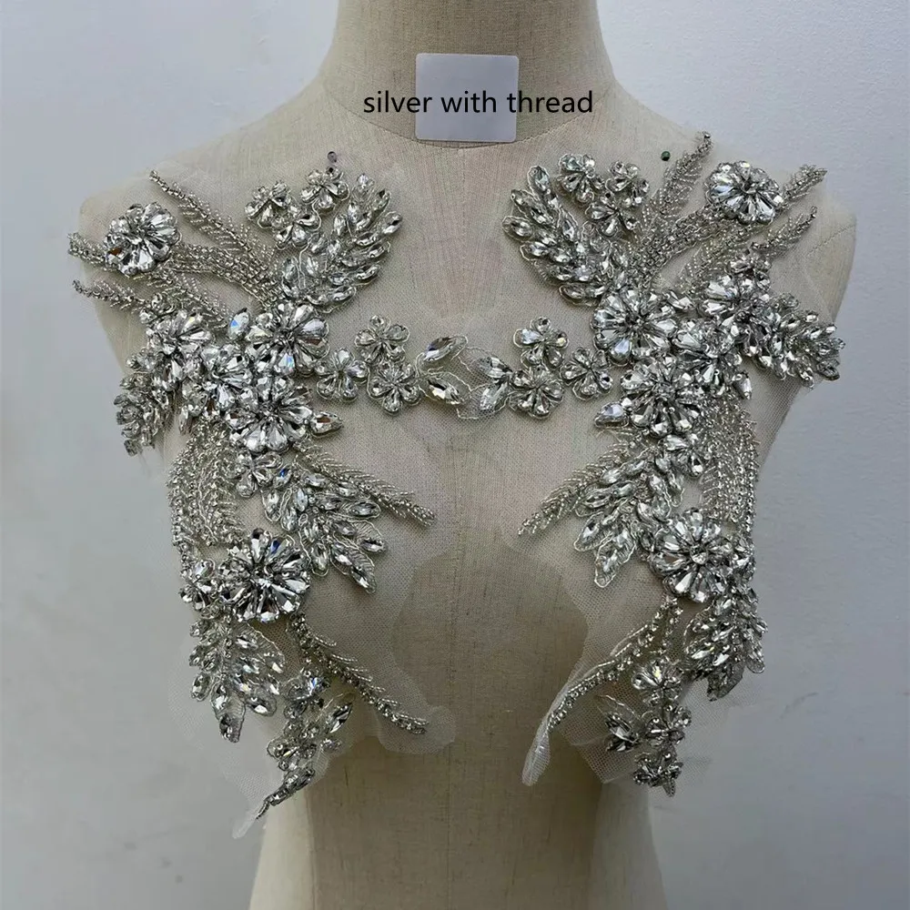 1 Paar Diamant-Strass-Applikationen zum Aufnähen für Hochzeits- und Abendgarderobe zur Dekoration – Detail 4