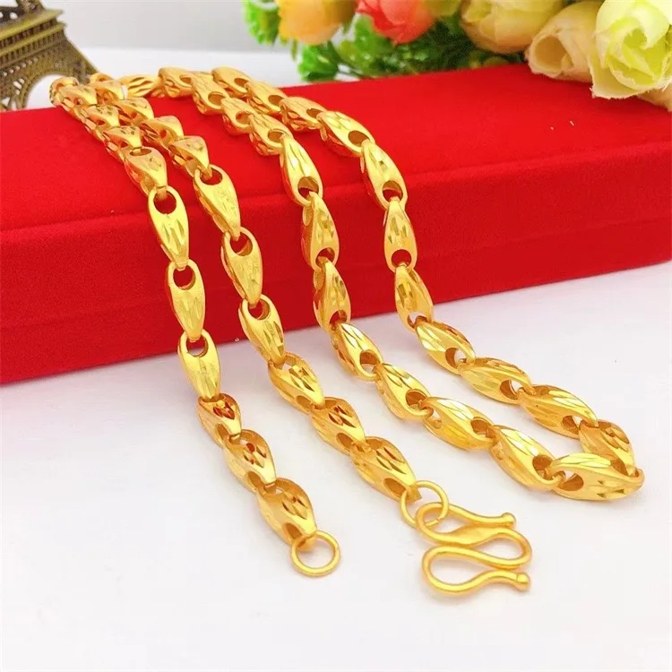 

9999 24K genuine gold hollow bead necklace for women, exquisite gold necklace, fashionable boutique women's gold jewelry gift