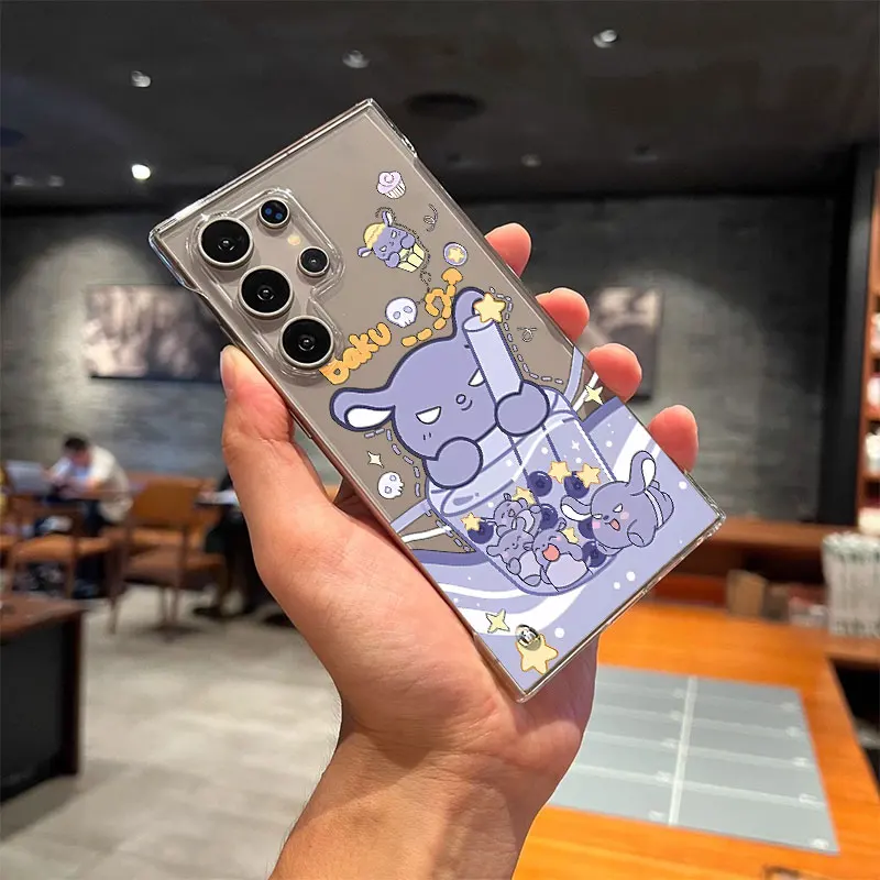 Cartoon Kuromi Cinnamoroll Clear Cover Phone Case for Samsung Galaxy S23 Ultra S25 S21 S22 Plus S20 FE S24