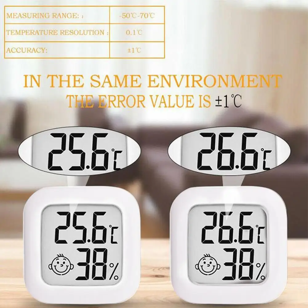 Mini Smiley Face Digital Thermometer/Hygrometer with Adhesive Tape for Indoor Home Room